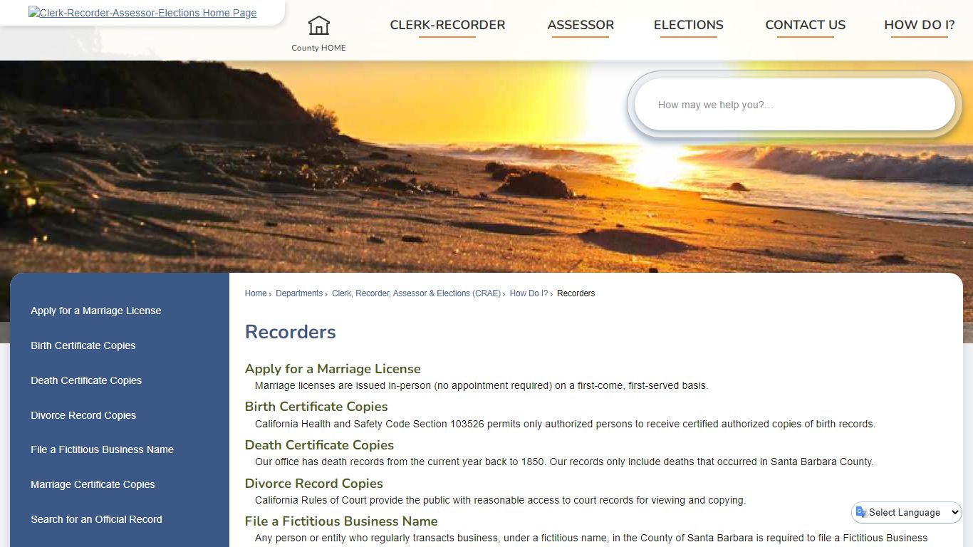 Recorders | Santa Barbara County, CA - Official Website